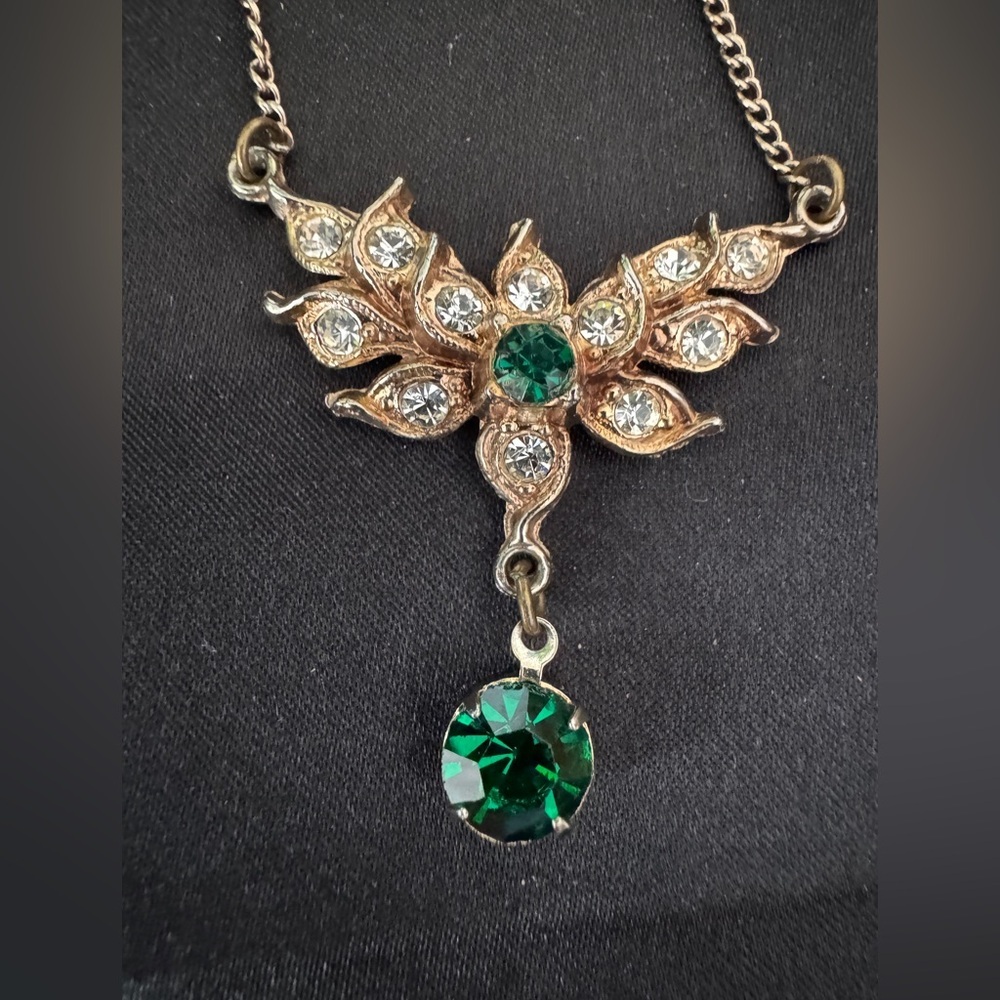 Vintage crystal rhinestone Butterfly styled necklace 7.5” chain length